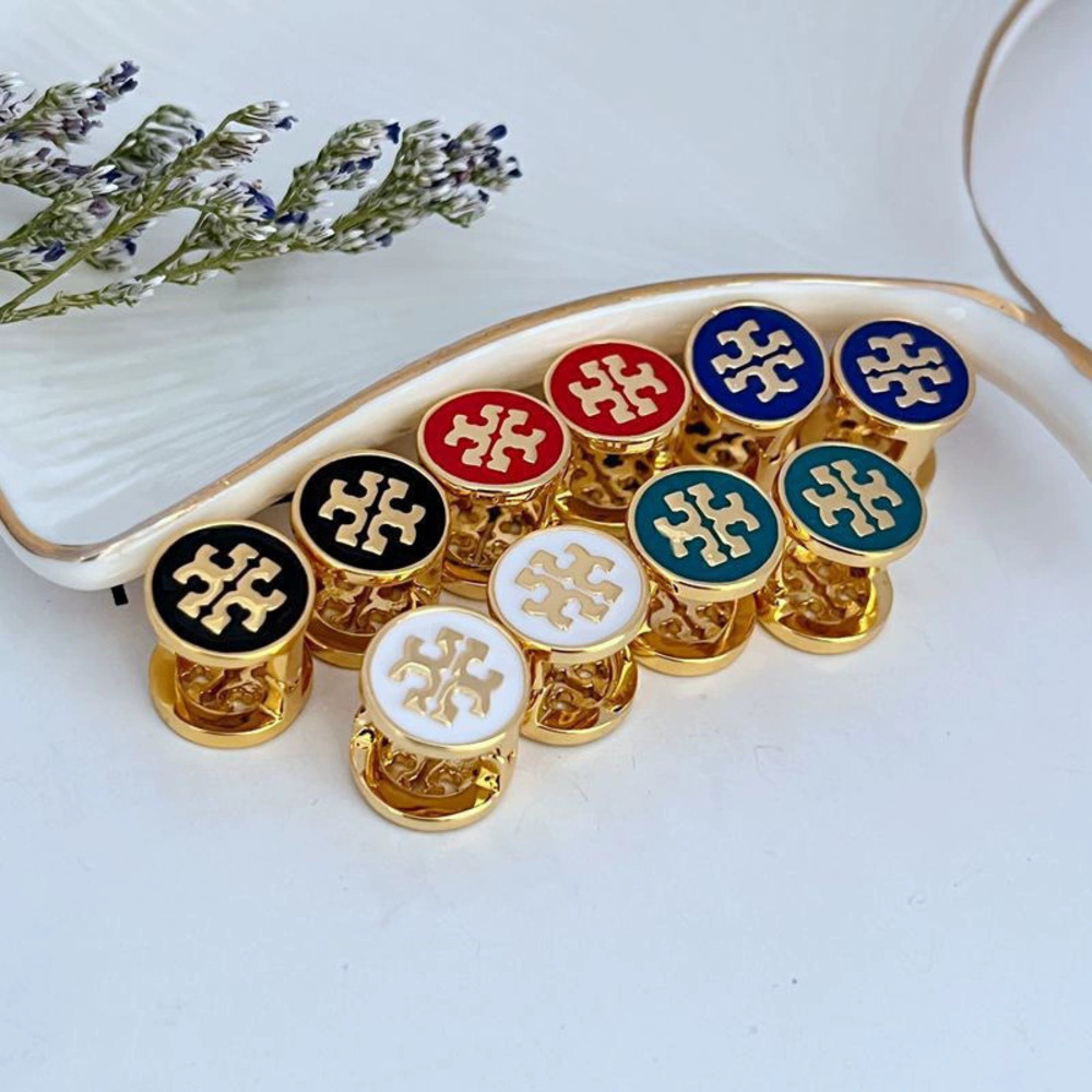 Tory Burch Enamel Crystal Reversible Geometric Round Earrings